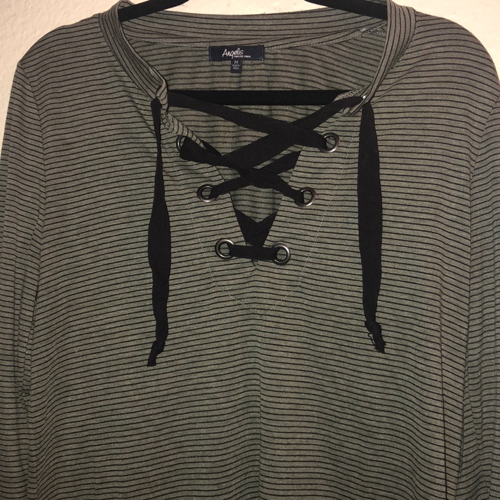 Long sleeve Olive green striped shirt